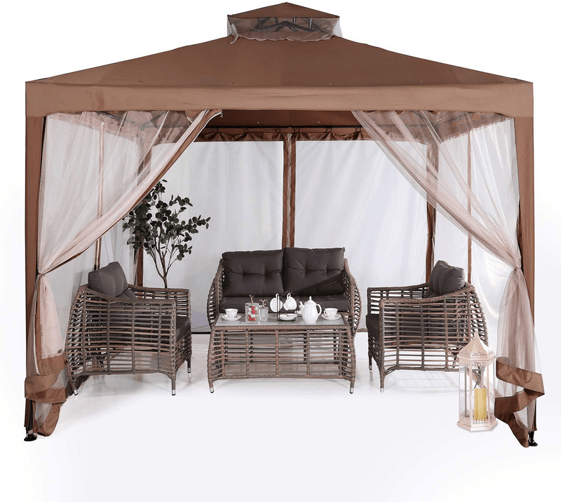 ABCCANOPY 10'x10' Gazebo Tent with Mosquito Netting Outdoor Instant Gazebo Canopy Shelter (Khaki)