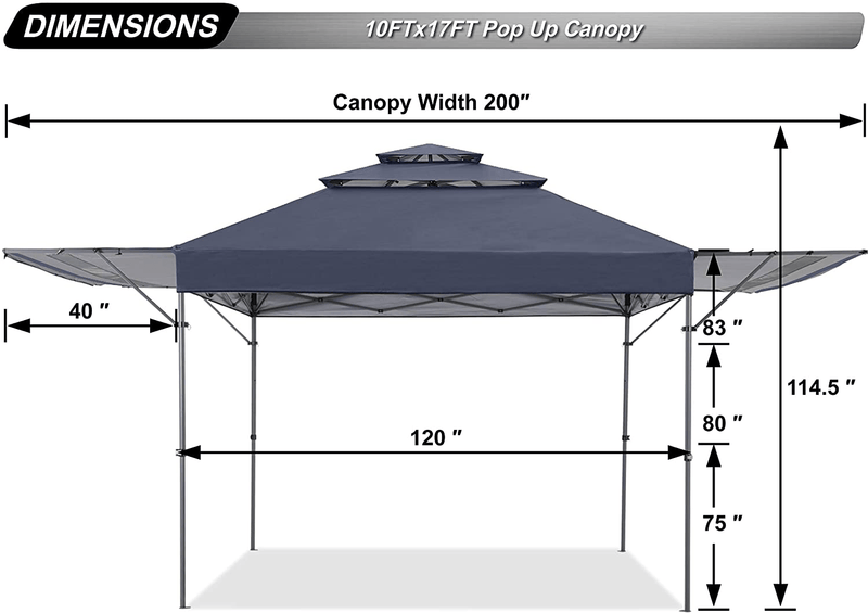 ABCCANOPY 10x17 Pop up Gazebo Canopy 3-Tier Instant Canopy with Adjustable Dual Half Awnings, Deep Gray Home & Garden > Lawn & Garden > Outdoor Living > Outdoor Structures > Canopies & Gazebos ABCCANOPY   