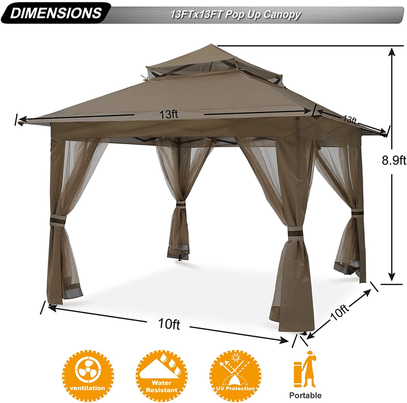 ABCCANOPY 13'x13' Gazebo Tent Outdoor Pop up Gazebo Canopy Shelter with Mosquito Netting (Brown) Home & Garden > Lawn & Garden > Outdoor Living > Outdoor Structures > Canopies & Gazebos ABCCANOPY   
