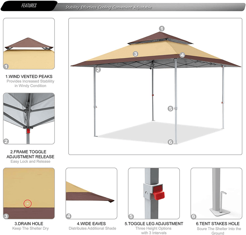 ABCCANOPY 13x13 Canopy Tent Instant Shelter Pop Up Canopy 169 sq.ft Outdoor Sun Shade, Beige Home & Garden > Lawn & Garden > Outdoor Living > Outdoor Structures > Canopies & Gazebos ABCCANOPY   