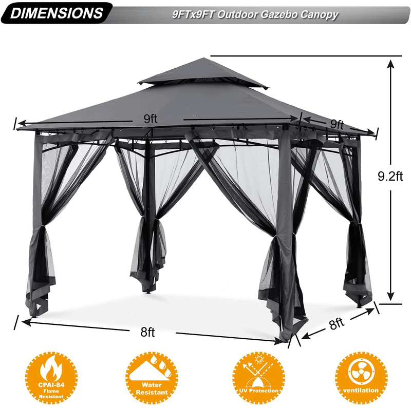 ABCCANOPY 8x8 Patio Gazebos for Patios Double Roof Soft Canopy Garden Gazebo with Mosquito Netting for Shade and Rain, Dark Gray Home & Garden > Lawn & Garden > Outdoor Living > Outdoor Structures > Canopies & Gazebos ABCCANOPY   