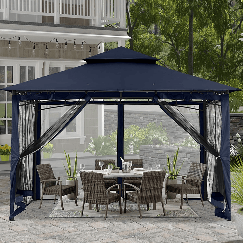 ABCCANOPY 8x8 Patio Gazebos for Patios Double Roof Soft Canopy Garden Gazebo with Mosquito Netting for Shade and Rain, Dark Gray Home & Garden > Lawn & Garden > Outdoor Living > Outdoor Structures > Canopies & Gazebos ABCCANOPY Navy Blue 10x10 