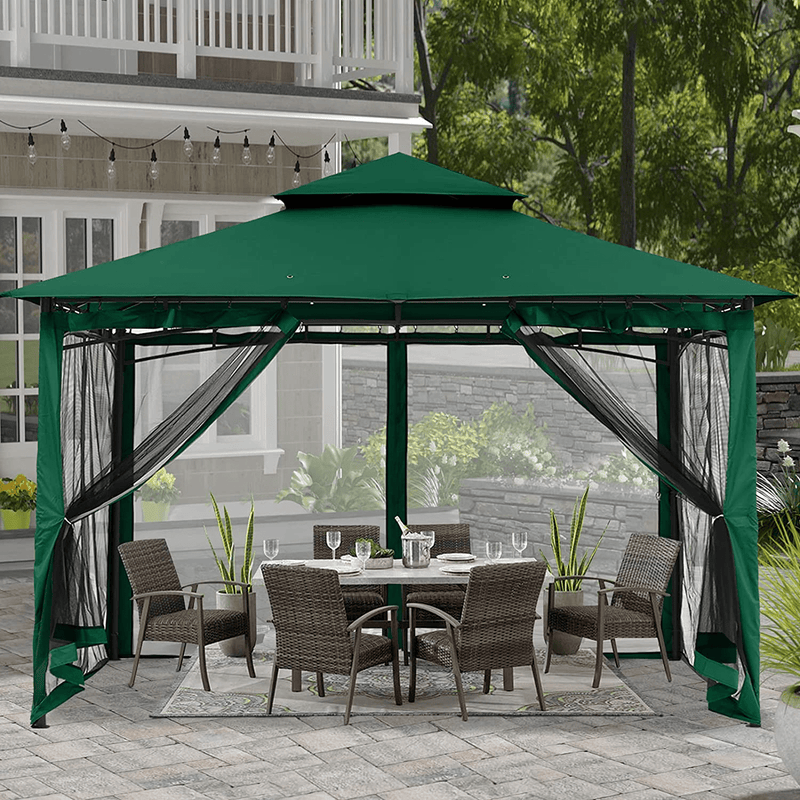 ABCCANOPY 8x8 Patio Gazebos for Patios Double Roof Soft Canopy Garden Gazebo with Mosquito Netting for Shade and Rain, Dark Gray Home & Garden > Lawn & Garden > Outdoor Living > Outdoor Structures > Canopies & Gazebos ABCCANOPY forest green 10x10 