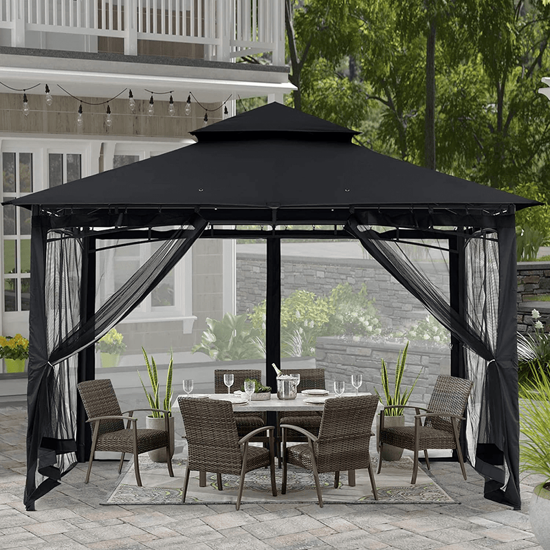 ABCCANOPY 8x8 Patio Gazebos for Patios Double Roof Soft Canopy Garden Gazebo with Mosquito Netting for Shade and Rain, Dark Gray Home & Garden > Lawn & Garden > Outdoor Living > Outdoor Structures > Canopies & Gazebos ABCCANOPY black 8x8 