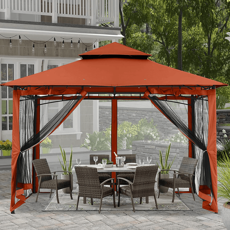 ABCCANOPY 8x8 Patio Gazebos for Patios Double Roof Soft Canopy Garden Gazebo with Mosquito Netting for Shade and Rain, Dark Gray Home & Garden > Lawn & Garden > Outdoor Living > Outdoor Structures > Canopies & Gazebos ABCCANOPY rust red 8x8 
