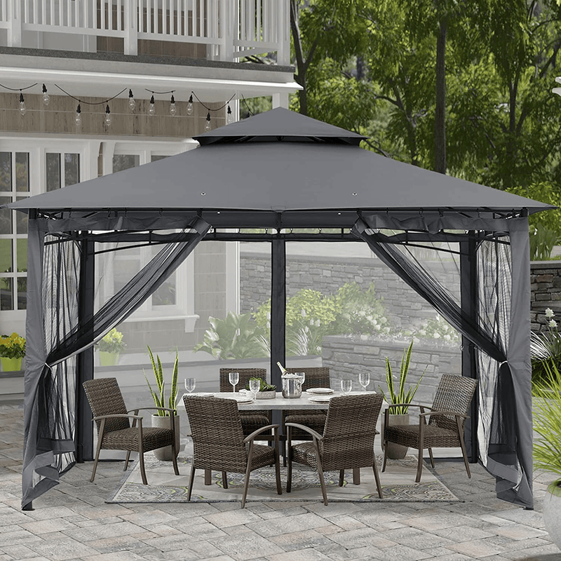 ABCCANOPY 8x8 Patio Gazebos for Patios Double Roof Soft Canopy Garden Gazebo with Mosquito Netting for Shade and Rain, Dark Gray Home & Garden > Lawn & Garden > Outdoor Living > Outdoor Structures > Canopies & Gazebos ABCCANOPY dark gray 10x12 
