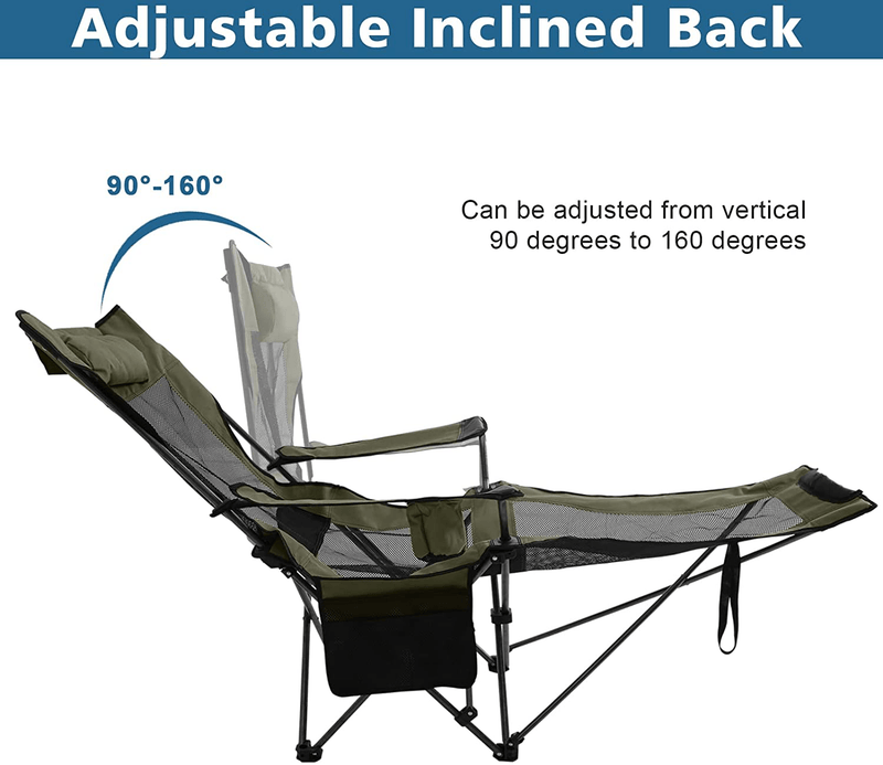 ABCCANOPY Folding Reclining Camping Chair Portable Camping Chair with Footrest, Storage Bag & Headrest, Army Green Sporting Goods > Outdoor Recreation > Camping & Hiking > Camp Furniture ABCCANOPY   