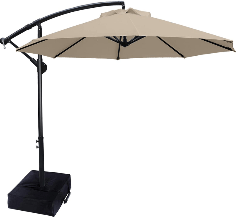 ABCCANOPY Patio Umbrellas Cantilever Umbrella Offset Hanging Umbrellas 10 FT Outdoor Market Umbrella with Crank & Cross Base for Garden, Deck, Backyard, Pool and Beach, 12+ Colors (Light Beige)