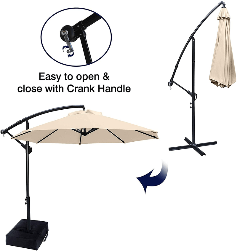 ABCCANOPY Patio Umbrellas Cantilever Umbrella Offset Hanging Umbrellas 10 FT Outdoor Market Umbrella with Crank & Cross Base for Garden, Deck, Backyard, Pool and Beach, 12+ Colors (Light Beige)