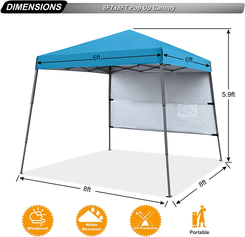 ABCCANOPY Stable Pop up Outdoor Canopy Tent with 1 Sun Wall, Bonus Backpack Bag,Sky Blue