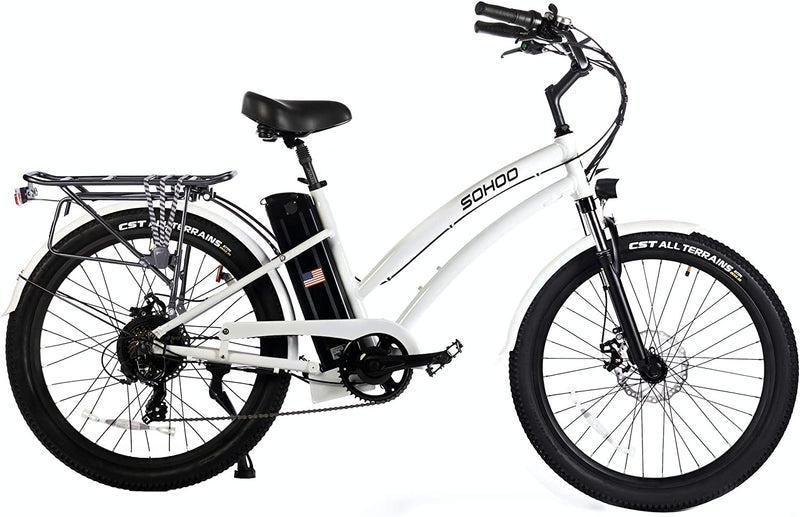 SOHOO 48V500W13Ah 26" Step-Thru/Step-Over Beach Cruiser Electric Bicycle City E-Bike Mountain Bike(Fit 5Ft 3In to 6Ft 8In) Sporting Goods > Outdoor Recreation > Cycling > Bicycles Let's go e-bike Inc Step Through-White  