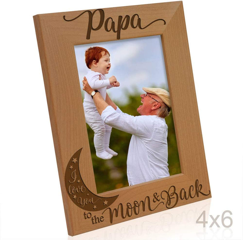 KATE POSH Papa I Love You to the Moon and Back Natural Wood Engraved Picture Frame. Best Grandpa Ever, Father'S Day, Papa Gifts for Birthday, from New Baby, Grandparent'S Day (4X6-Vertical) Home & Garden > Decor > Picture Frames KATE POSH   