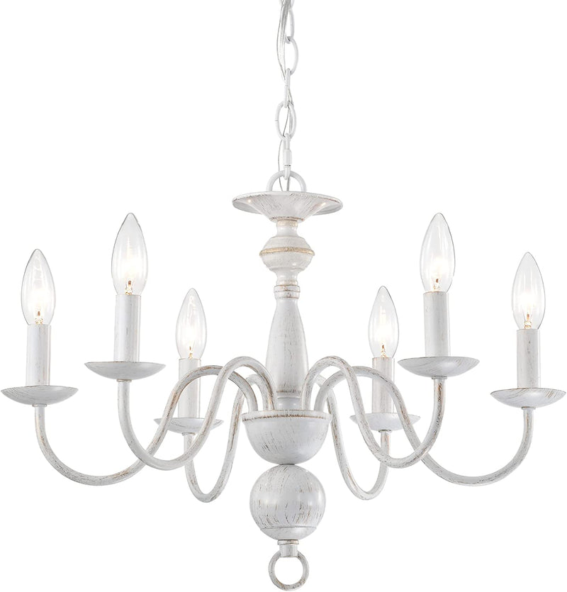 French Country Chandelier 6-Light Modern Farmhouse Chandelier for Dining Room Rustic Chandelier for Bedroom White Metal Chandelier Candle Style for Kitchen Home & Garden > Lighting > Lighting Fixtures > Chandeliers Alighting   