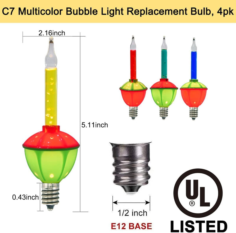 Abeja 4 Pack Multicolor Christmas Bubble Lights Replacement Bulbs Traditional Bubble Light Replacement E12 Candelabra Base (Not String Lights) 5W - for Xmas Christmas Decorations Home & Garden > Lighting > Light Ropes & Strings Abeja   