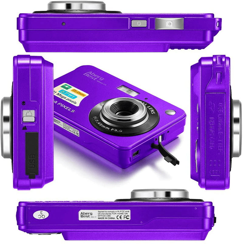 AbergBest 21 Mega Pixels 2.7" LCD Rechargeable HD Digital Camera Video Camera Digital Students Cameras,Indoor Outdoor for Adult/Seniors/Kid (Purple) Cameras & Optics > Cameras > Digital Cameras AbergBest   