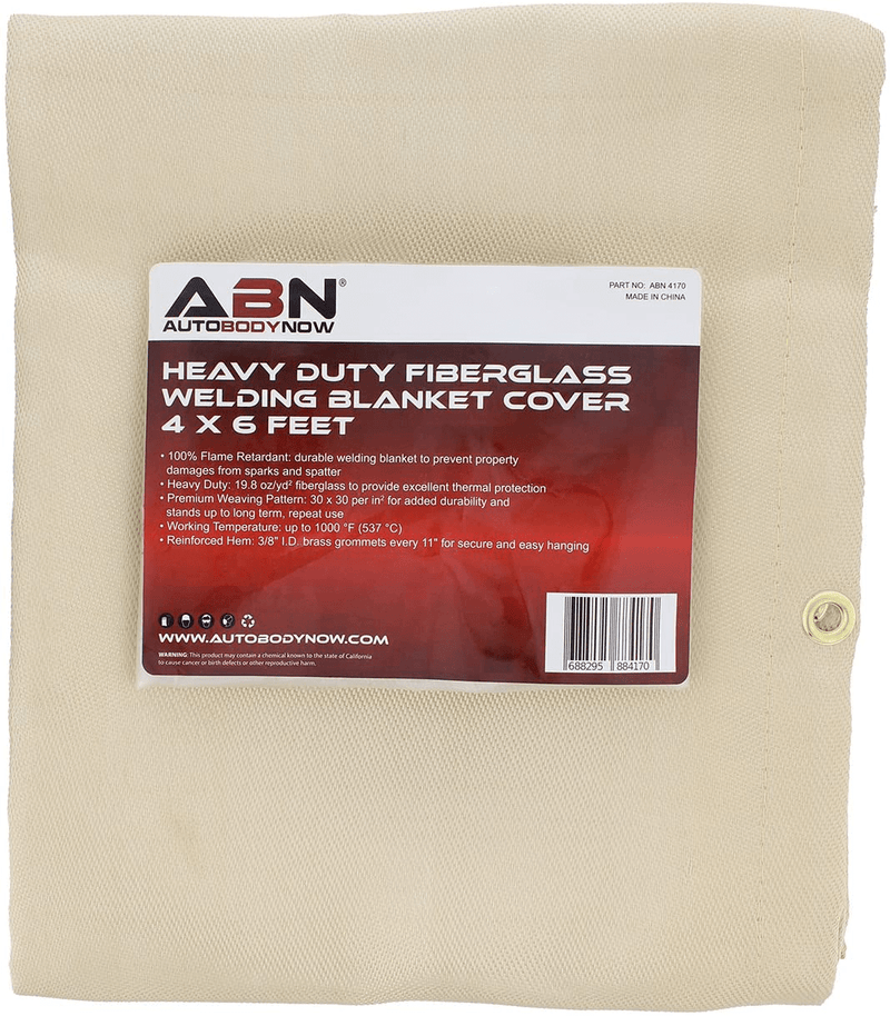 ABN Heavy-Duty Fiberglass Fire Retardant Blanket, 4 x 6ft – Small Welding Fireproof Thermal Resistant Insulation Hardware > Tool Accessories > Welding Accessories ABN   