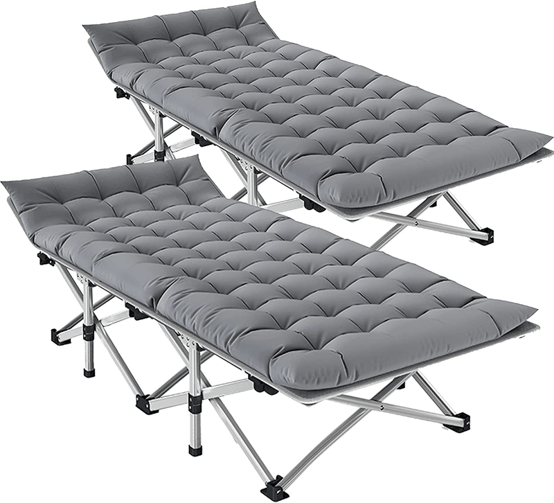 ABORON 2PCS Folding Camping Cot W/Mat for Adults, Heavy Duty Outdoor Bed with Carry Bag,1200 D Layer Oxford Travel Camp Cots for Indoor Outdoor