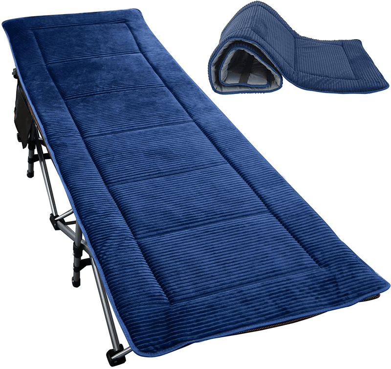 ABORON 2PCS Folding Camping Cot W/Mat for Adults, Heavy Duty Outdoor Bed with Carry Bag,1200 D Layer Oxford Travel Camp Cots for Indoor Outdoor Sporting Goods > Outdoor Recreation > Camping & Hiking > Camp Furniture ABORON Gray & Blue Pad 1 