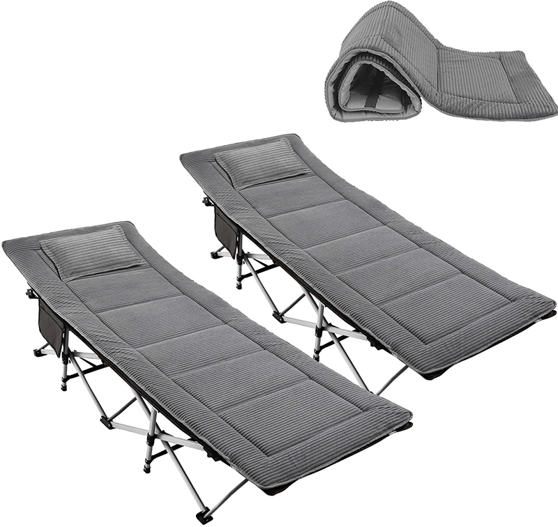 ABORON 2PCS Folding Camping Cot W/Mat for Adults, Heavy Duty Outdoor Bed with Carry Bag,1200 D Layer Oxford Travel Camp Cots for Indoor Outdoor Sporting Goods > Outdoor Recreation > Camping & Hiking > Camp Furniture ABORON Gray & Gray Pad 2 