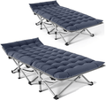 ABORON 2PCS Folding Camping Cot W/Mat for Adults, Heavy Duty Outdoor Bed with Carry Bag,1200 D Layer Oxford Travel Camp Cots for Indoor Outdoor Sporting Goods > Outdoor Recreation > Camping & Hiking > Camp Furniture ABORON Stripe Gray & Blue Pad 2 