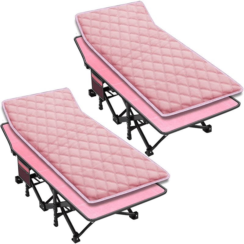 ABORON 2PCS Folding Camping Cot W/Mat for Adults, Heavy Duty Outdoor Bed with Carry Bag,1200 D Layer Oxford Travel Camp Cots for Indoor Outdoor Sporting Goods > Outdoor Recreation > Camping & Hiking > Camp Furniture ABORON Pink & Pad 2 