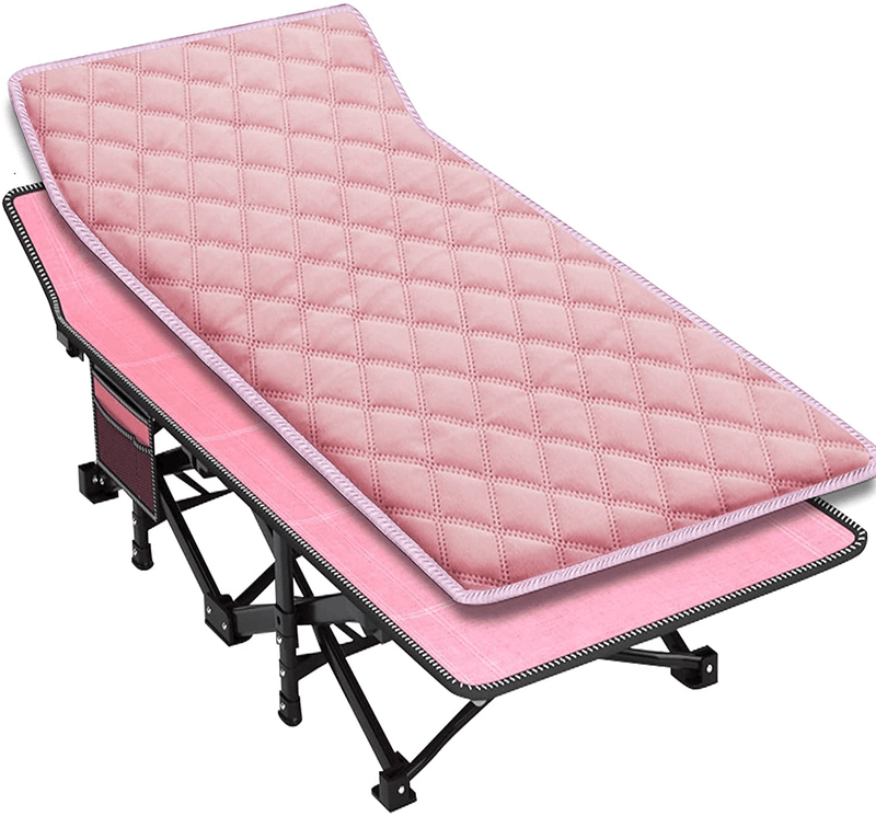 ABORON 2PCS Folding Camping Cot W/Mat for Adults, Heavy Duty Outdoor Bed with Carry Bag,1200 D Layer Oxford Travel Camp Cots for Indoor Outdoor Sporting Goods > Outdoor Recreation > Camping & Hiking > Camp Furniture ABORON Pink & Pad 1 