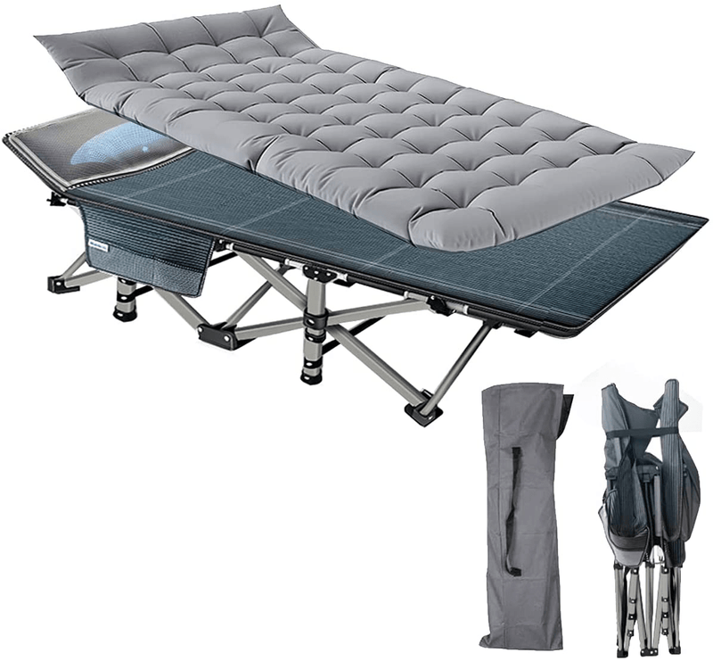 ABORON Folding Camping Cots for Adults, Folding Camping Cots Portable, Heavy Duty Sleeping Cots W/Mattress & Carrying Bag (75" L X 28" W + 75" L X 28" W, Kimono Gray Cot & Pearl Cotton Pads) Sporting Goods > Outdoor Recreation > Camping & Hiking > Camp Furniture ABORON Dark Blue & Gray Pad 75"L x 28"W 