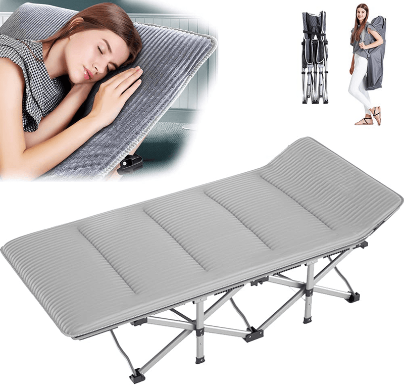 ABORON Folding Camping Cots for Adults, Folding Camping Cots Portable, Heavy Duty Sleeping Cots W/Mattress & Carrying Bag (75" L X 28" W + 75" L X 28" W, Kimono Gray Cot & Pearl Cotton Pads) Sporting Goods > Outdoor Recreation > Camping & Hiking > Camp Furniture ABORON   