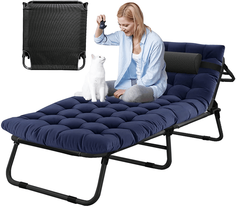 ABORON Folding Camping Cots for Adults, Folding Camping Cots Portable, Heavy Duty Sleeping Cots W/Mattress & Carrying Bag (75" L X 28" W + 75" L X 28" W, Kimono Gray Cot & Pearl Cotton Pads) Sporting Goods > Outdoor Recreation > Camping & Hiking > Camp Furniture ABORON Recline Textilene Fuzz 75"L x 28"W 