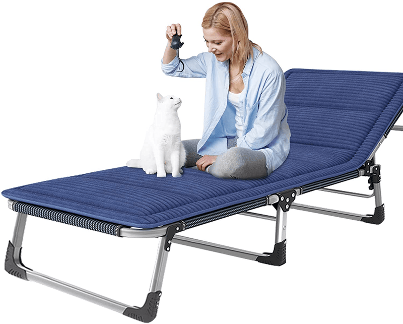 ABORON Folding Camping Cots for Adults, Folding Camping Cots Portable, Heavy Duty Sleeping Cots W/Mattress & Carrying Bag (75" L X 28" W + 75" L X 28" W, Kimono Gray Cot & Pearl Cotton Pads)