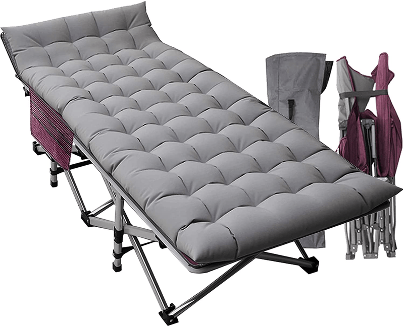 ABORON Folding Camping Cots for Adults, Folding Camping Cots Portable, Heavy Duty Sleeping Cots W/Mattress & Carrying Bag (75" L X 28" W + 75" L X 28" W, Kimono Gray Cot & Pearl Cotton Pads) Sporting Goods > Outdoor Recreation > Camping & Hiking > Camp Furniture ABORON Wine & Blue Pad 75"L x 28"W 