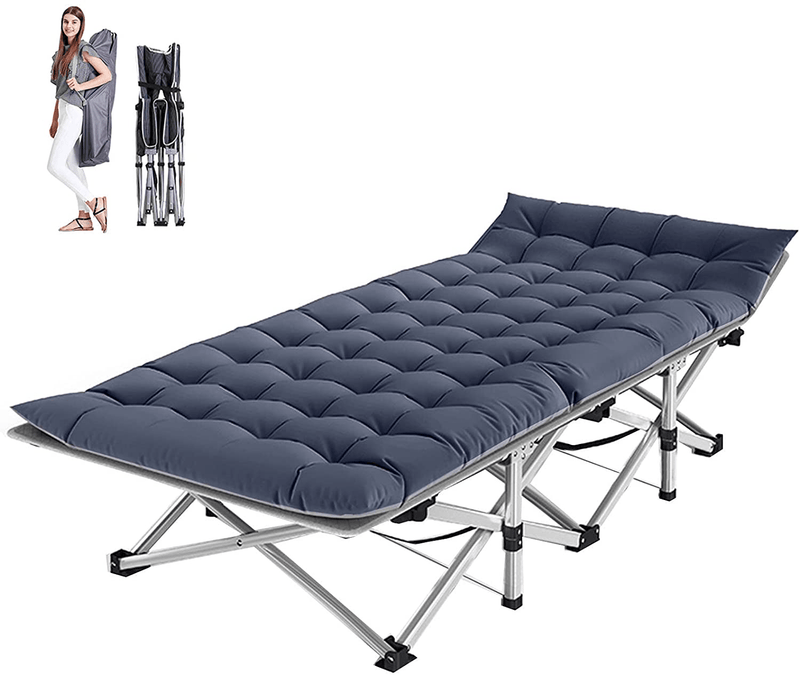 ABORON Folding Camping Cots for Adults, Folding Camping Cots Portable, Heavy Duty Sleeping Cots W/Mattress & Carrying Bag (75" L X 28" W + 75" L X 28" W, Kimono Gray Cot & Pearl Cotton Pads) Sporting Goods > Outdoor Recreation > Camping & Hiking > Camp Furniture ABORON Kimono Blue & Pearl Cotton Pad 75"L x 28"W 