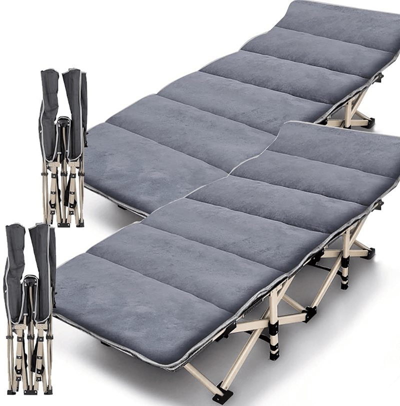 ABORON Folding Camping Cots for Adults, Folding Camping Cots Portable, Heavy Duty Sleeping Cots W/Mattress & Carrying Bag (75" L X 28" W + 75" L X 28" W, Kimono Gray Cot & Pearl Cotton Pads) Sporting Goods > Outdoor Recreation > Camping & Hiking > Camp Furniture ABORON Gray& Pads 75"L x 28"W + 75"L x 28"W 