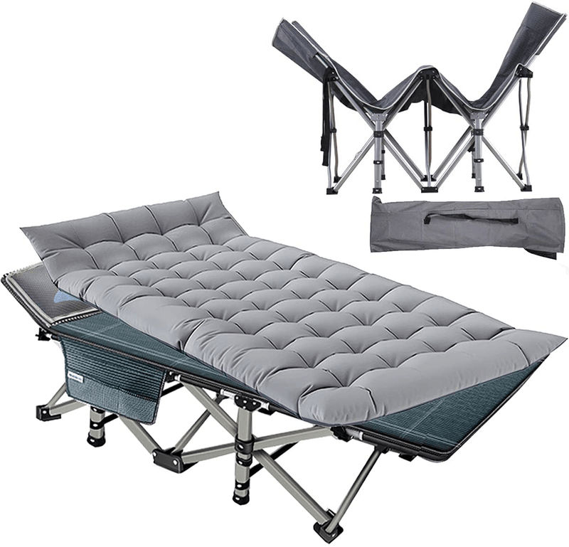 ABORON Folding Camping Cots for Adults, Folding Camping Cots Portable, Heavy Duty Sleeping Cots W/Mattress & Carrying Bag (75" L X 28" W + 75" L X 28" W, Kimono Gray Cot & Pearl Cotton Pads) Sporting Goods > Outdoor Recreation > Camping & Hiking > Camp Furniture ABORON Denim 75"L x 28"W 