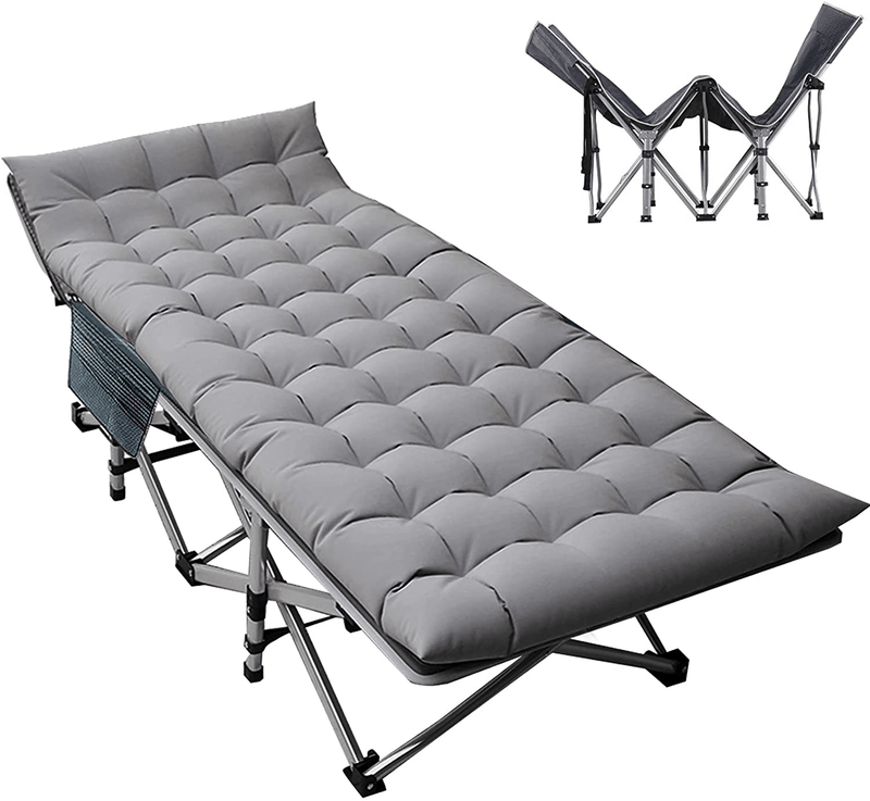 ABORON Folding Camping Cots for Adults, Folding Camping Cots Portable, Heavy Duty Sleeping Cots W/Mattress & Carrying Bag (75" L X 28" W + 75" L X 28" W, Kimono Gray Cot & Pearl Cotton Pads) Sporting Goods > Outdoor Recreation > Camping & Hiking > Camp Furniture ABORON Blue Cot & Gray Pad 75"L x 28"W 