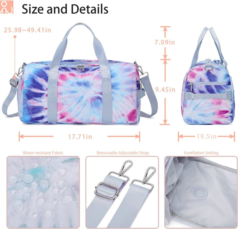 Abshoo Sports Gym Bag for Girls Teen Weekender Carry on Women Travel Duffel Bag with Shoe Compartment (Tie Dye D)