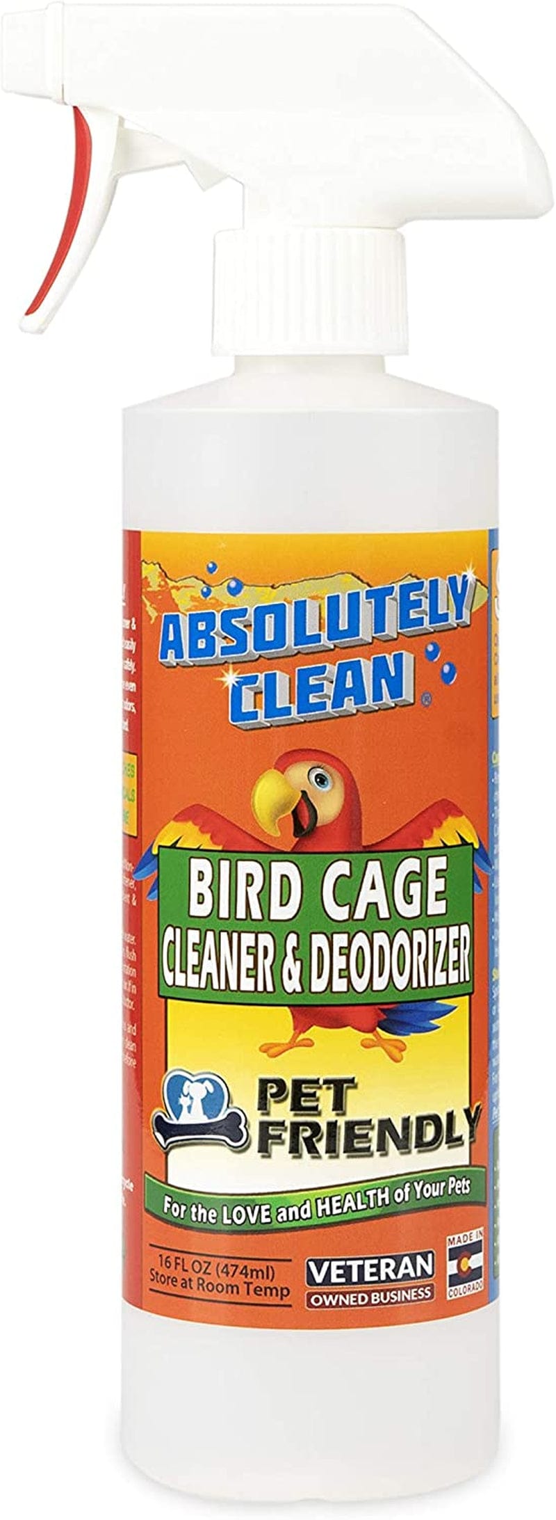 Absolutely Clean Amazing Bird Cage Cleaner and Deodorizer - Just Spray/Wipe - Safely & Easily Removes Bird Messes Quickly and Easily - Made in the US (16 Oz) Animals & Pet Supplies > Pet Supplies > Bird Supplies > Bird Cages & Stands Absolutely Clean 16 oz  