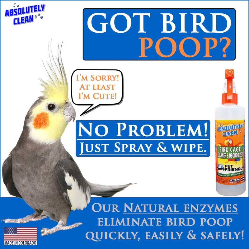 Absolutely Clean Amazing Bird Cage Cleaner and Deodorizer - Just Spray/Wipe - Safely & Easily Removes Bird Messes Quickly and Easily - Made in the US (16 Oz) Animals & Pet Supplies > Pet Supplies > Bird Supplies > Bird Cages & Stands Absolutely Clean   