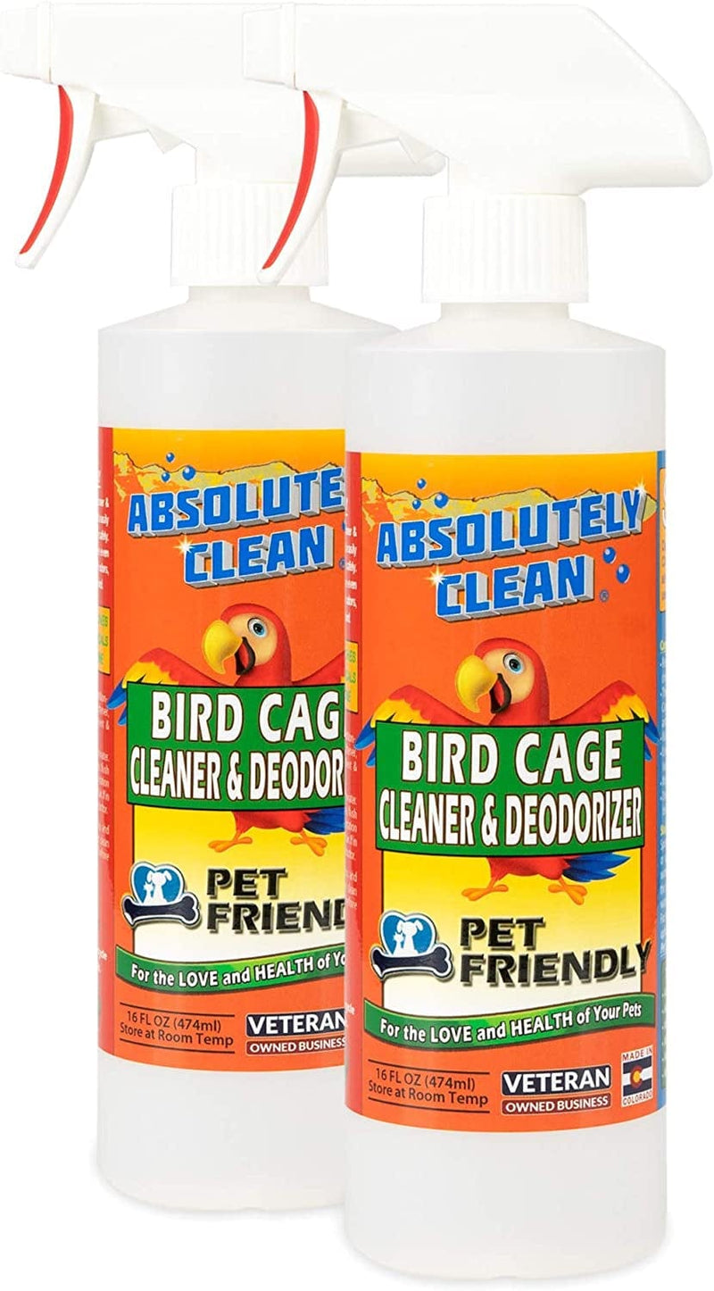 Absolutely Clean Amazing Bird Cage Cleaner and Deodorizer - Just Spray/Wipe - Safely & Easily Removes Bird Messes Quickly and Easily - Made in the US (16 Oz) Animals & Pet Supplies > Pet Supplies > Bird Supplies > Bird Cages & Stands Absolutely Clean 16 Fl Oz (Pack of 2)  