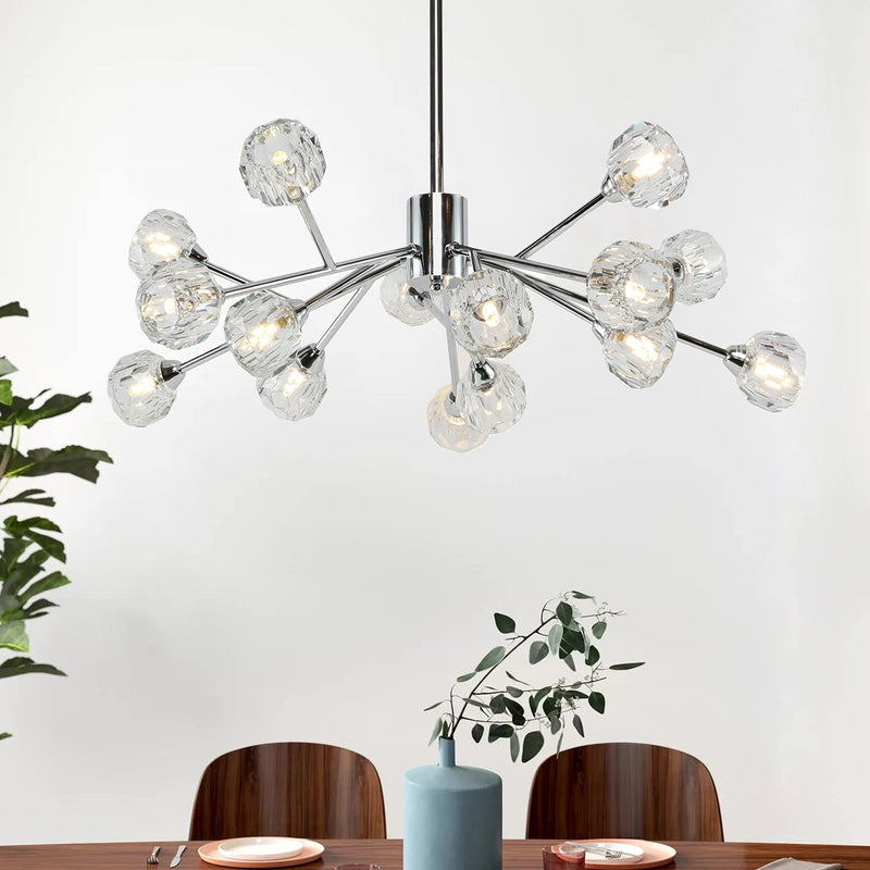 Weesalife Sputnik Chandeliers Mid Century Crystal Pendant Light Chandelier 6 Lights Contemporary Brass Branches Chandeliers Ceiling Light Fixtures for Dining Room Bedroom Living Room Home & Garden > Lighting > Lighting Fixtures > Chandeliers ZYuan Lighting Chrome  