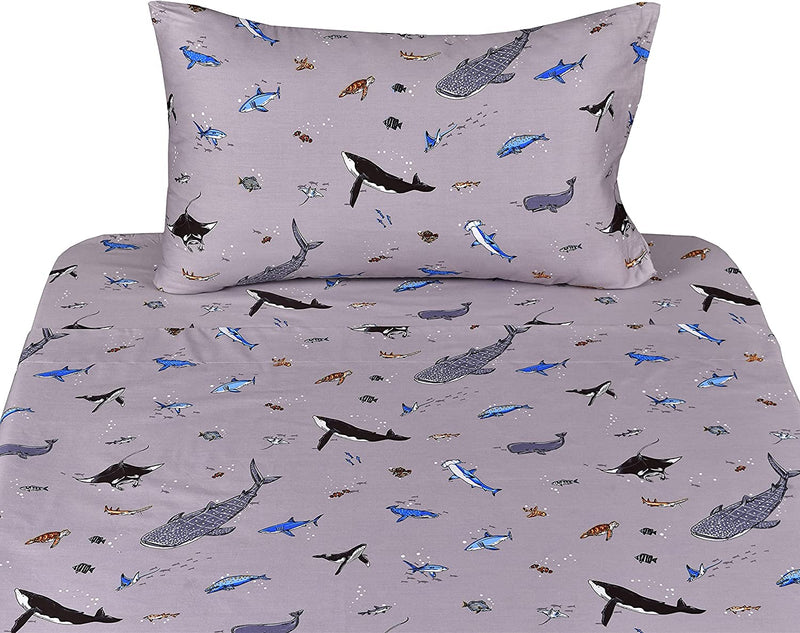 J-Pinno Shark Sea Fish Twin Sheet Set Kids Boys Bedroom Decoration Gift, 100% Cotton, Flat Sheet + Fitted Sheet + Pillowcase Bedding Set (Twin, 6) Home & Garden > Linens & Bedding > Bedding J pinno 5 Twin 