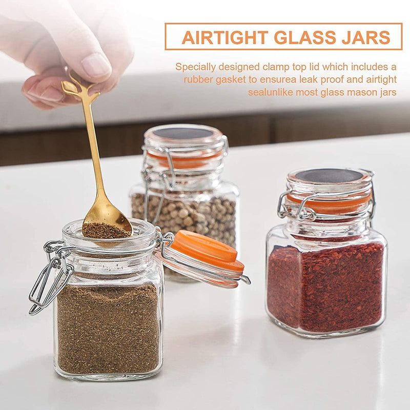Homelike Style 3.4 Oz Small Glass Spice Jars, Empty Mini Square Glass Spice Bottles with Airtight Flip Top Lids, Chalkboard Labels and Collapsible Funnel for Home and Kitchen-24 Pack Home & Garden > Decor > Decorative Jars Homelike Style   