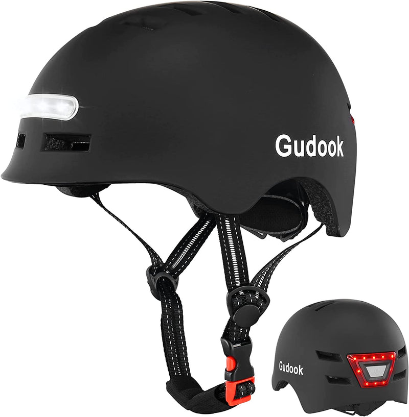 Gudook Bike Helmet Adult Bike Helmets for Men/Women: Bicycle Helmet with USB Rechargeable LED Front and Rear Lights for Cycling Urban Commuter Skateboard Sporting Goods > Outdoor Recreation > Cycling > Cycling Apparel & Accessories > Bicycle Helmets Gudook Matte black Medium(54-58cm) 