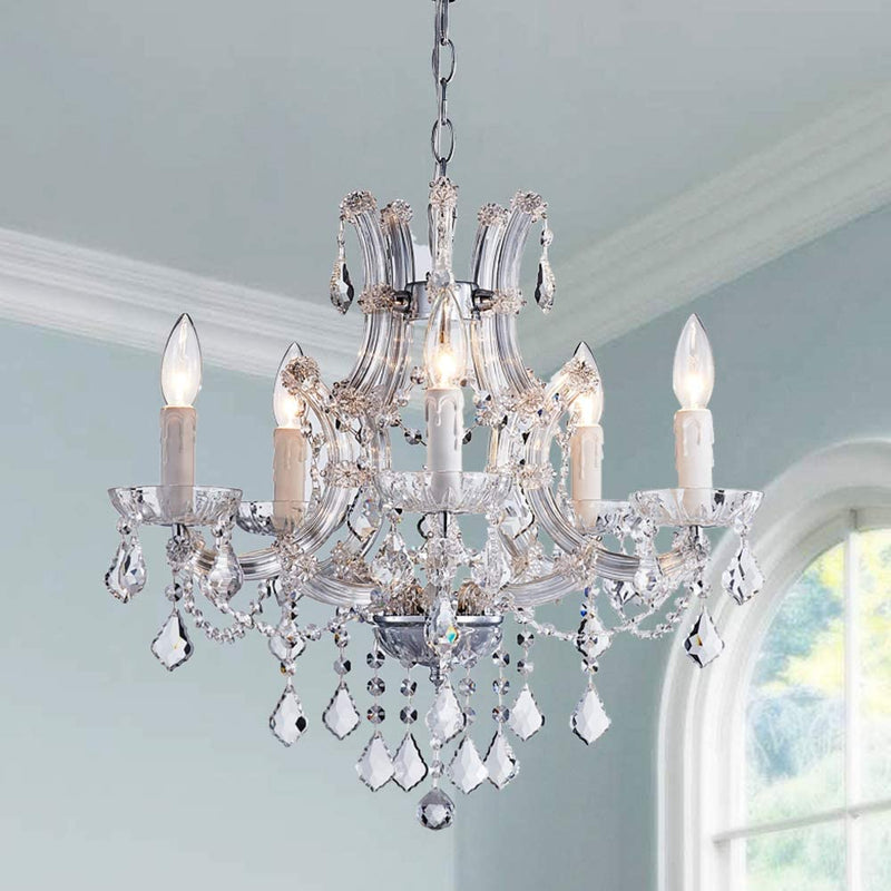 SM SAINT MOSSI 4 Light Crystal Maria Therese Chandelier Light Fixture,Modern Chandelier Crystal Chandelier for Bedroom,Dining Room,Living Room,H 17 in X W 18 in W/ Adjustable Chain Home & Garden > Lighting > Lighting Fixtures > Chandeliers SM Saint Mossi Silver:5-Lights  