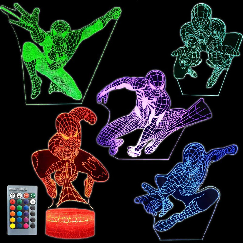 Superhero Night Light for Kids, 5 Patterns Spiderhero 3D Anime Illusion Lamp with 16 Colors Changing Remote Smart Touch Lights Bedroom-Gamer Room Gifts Toys for Boys Men Christmas Birthday Gifts Home & Garden > Lighting > Night Lights & Ambient Lighting GIFIZOL Superhero 02  