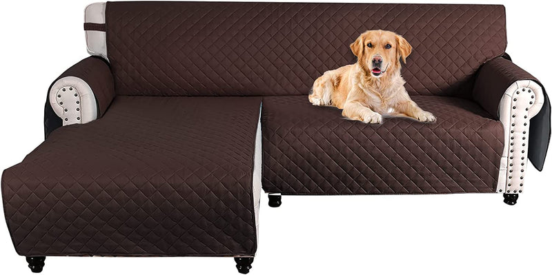 Sectional Couch Cover Waterproof L-Shaped Sofa Cover 1 Piece Reversible Couch Chaise Covers for Sectional Sofa with Elastic Straps Furniture Protector (Brown, Medium) Home & Garden > Decor > Chair & Sofa Cushions MIFXIN Brown Medium 