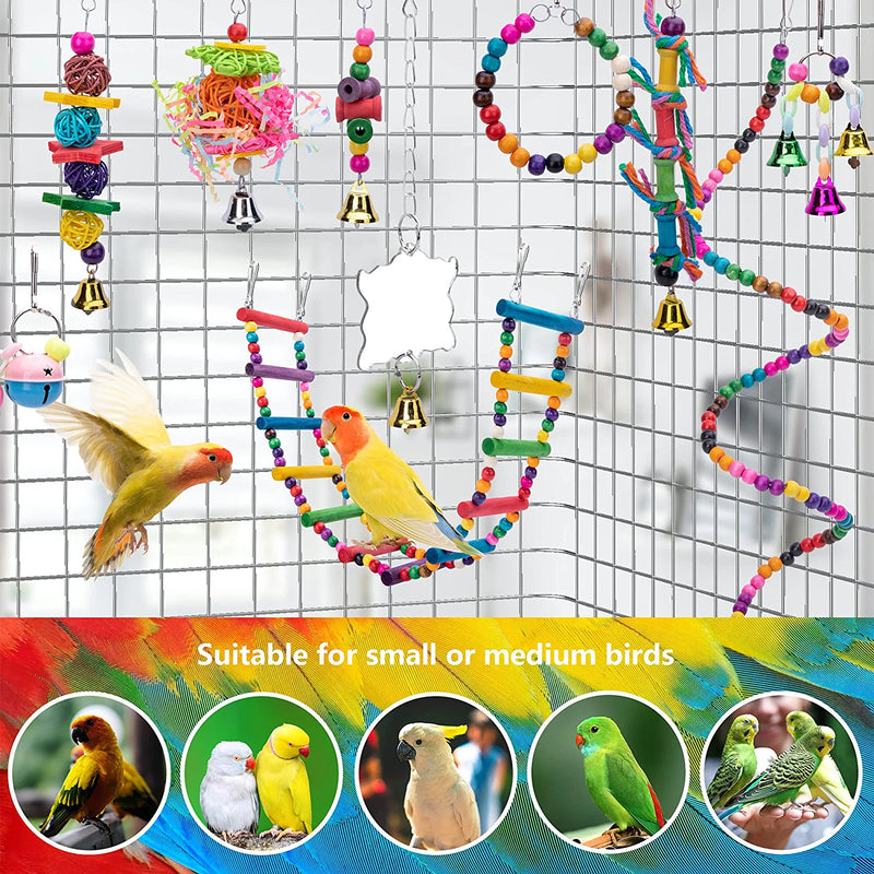 Ebaokuup 10 Packs Bird Swing Chewing Toys- Parrot Hammock Bell Toys Parrot Cage Toy Bird Perch with Wood Beads Hanging for Small Parakeets, Cockatiels, Conures, Finches,Budgie,Parrots, Love Birds Animals & Pet Supplies > Pet Supplies > Bird Supplies > Bird Toys SHANTU   