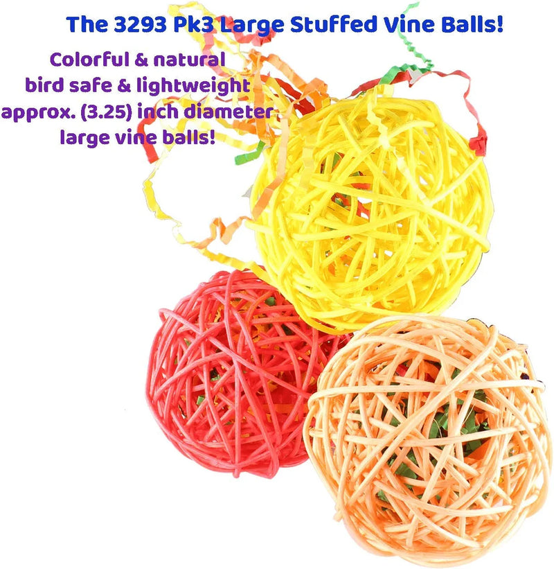3293 Pk3 Large Stuffed Vine Balls Bonka Bird Toys Colorful Natural Shredding Parrot Macaw Cockatoo
