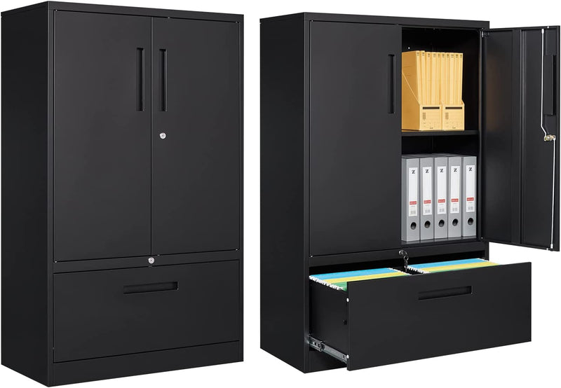 HEYCODE File Cabinet with 2 Drawers - Metal Vertical Lateral Filing Storage Cabinet with Lock - Storage Cabinet with File Cabinet for Home Office Hanging Files Legal/Letter/A4 Size (Black, 2 Drawers) Home & Garden > Household Supplies > Storage & Organization heycode Black 1 Drawer 