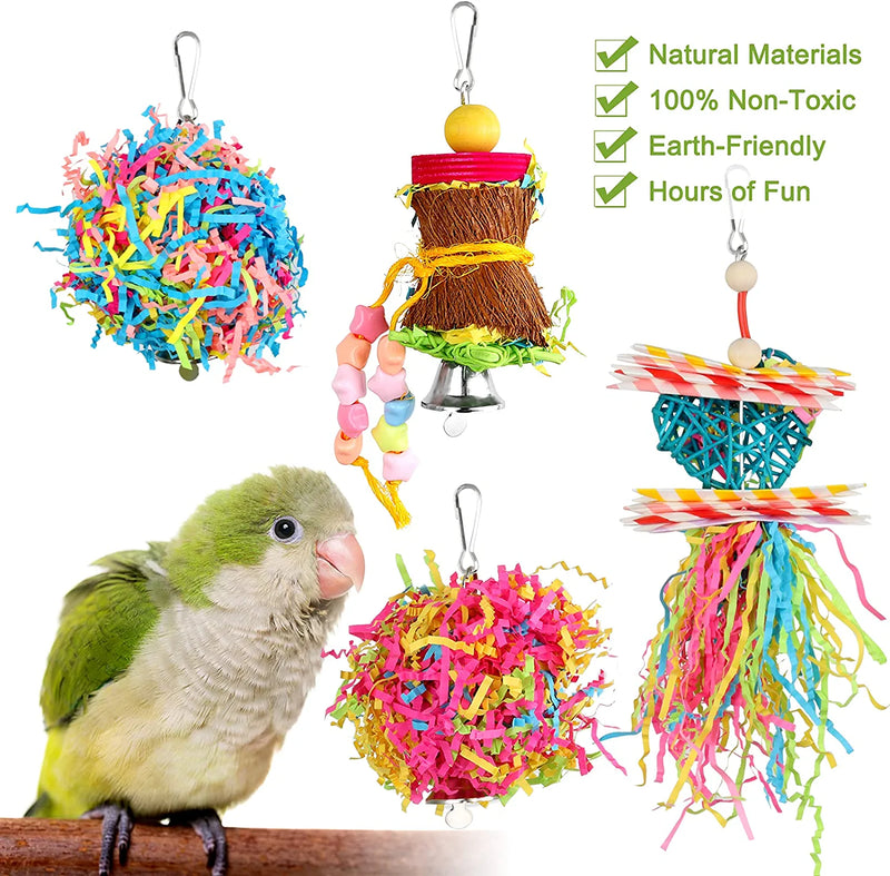 YUEPET 4 Pack Bird Shredder Toys Small Parrot Chewing Toys Parrot Cage Foraging Hanging Toy for Small Bird Parakeets Parrotlets Lovebirds Cockatiels Animals & Pet Supplies > Pet Supplies > Bird Supplies > Bird Toys YUEPET   